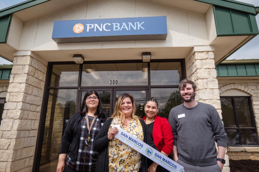 May be an image of 4 people and text that says 'PNC PNCBANK BANK 300 SAN ご野 SAWWACOS 焼 MARCOS २ૂ SAN SANMARCOS NMARCOS MARCOS'